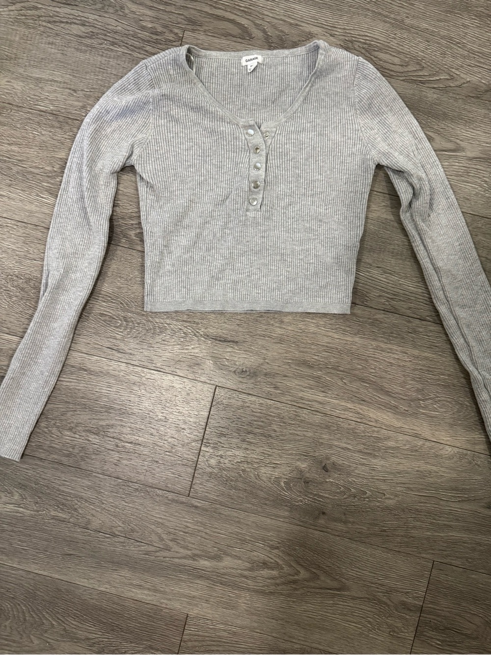 Garage Light Gray Ribbed Henley Crop Top